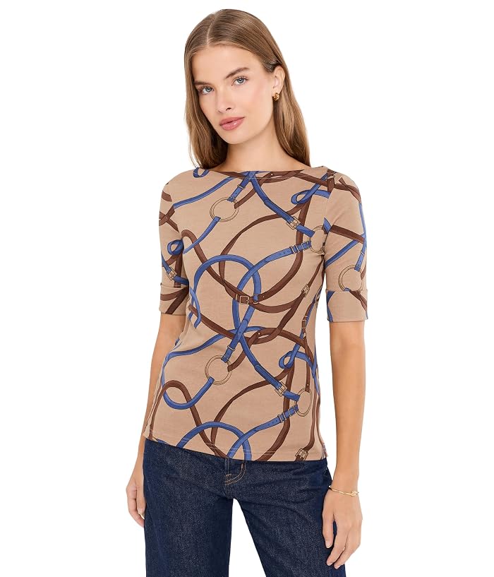 Lauren Ralph Lauren Petite Belting-Print Cotton Boatneck Tee