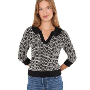 NIC+ZOE Petite Lace Trim Geo Stitch Sweater