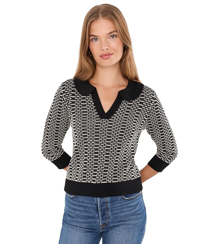 NIC+ZOE Petite Lace Trim Geo Stitch Sweater