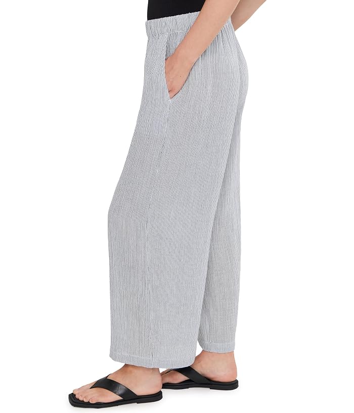 Eileen Fisher Striped Organic Cotton Gauze Ankle Pant - Image 3
