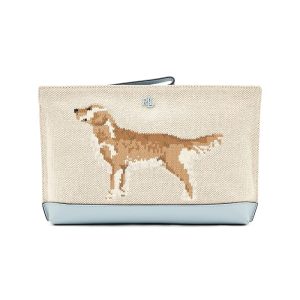 Lauren Ralph Lauren Dog-embroidered Canvas Large Pouch