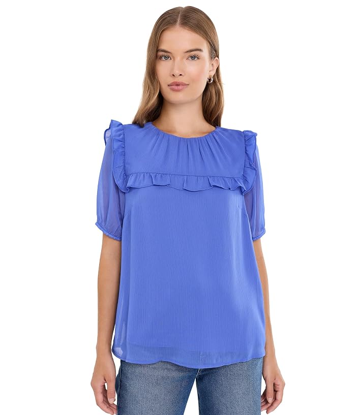 CeCe Elbow Sleeve Blouse with Ruffle Yoke