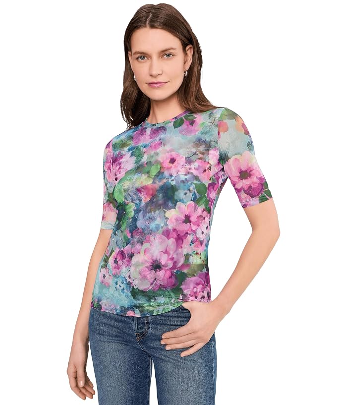Johnny Was Elbow Sleeve Mesh Top- Magnolia Meadows