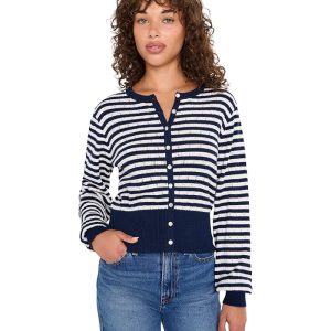525 america Beckett Striped Pointelle Blouson Sleeve High Rib Cardigan