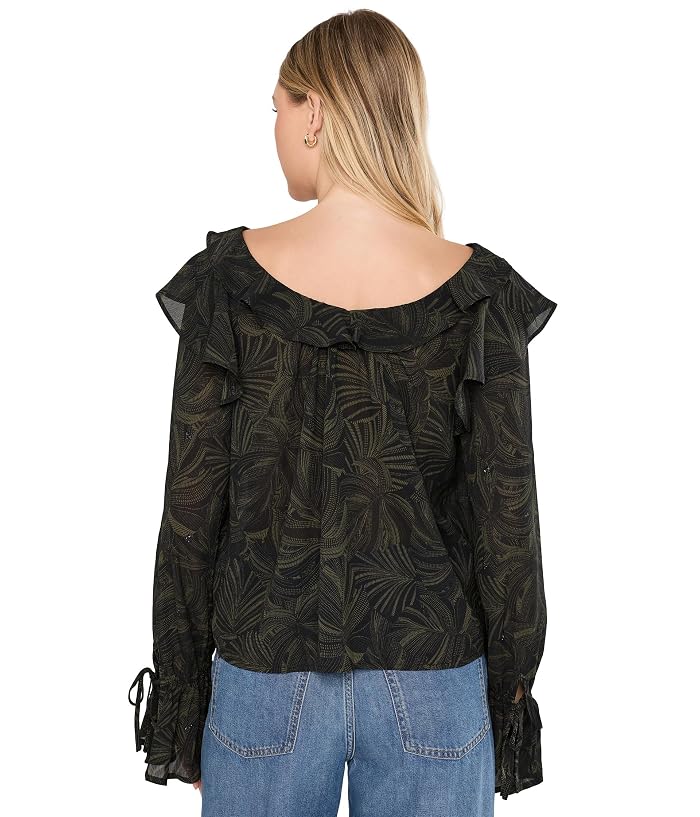 Liverpool Los Angeles Long Sleeve Double Ruffle V-Neck Woven Blouse - Image 4