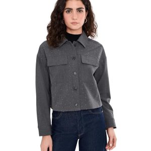 Vince Camuto Cropped Button-Up Shacket with Pockets