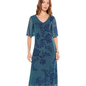 Johnny Was Double V-Neck Mesh Midi Dress