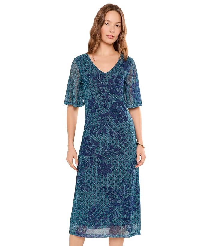 Johnny Was Double V-Neck Mesh Midi Dress