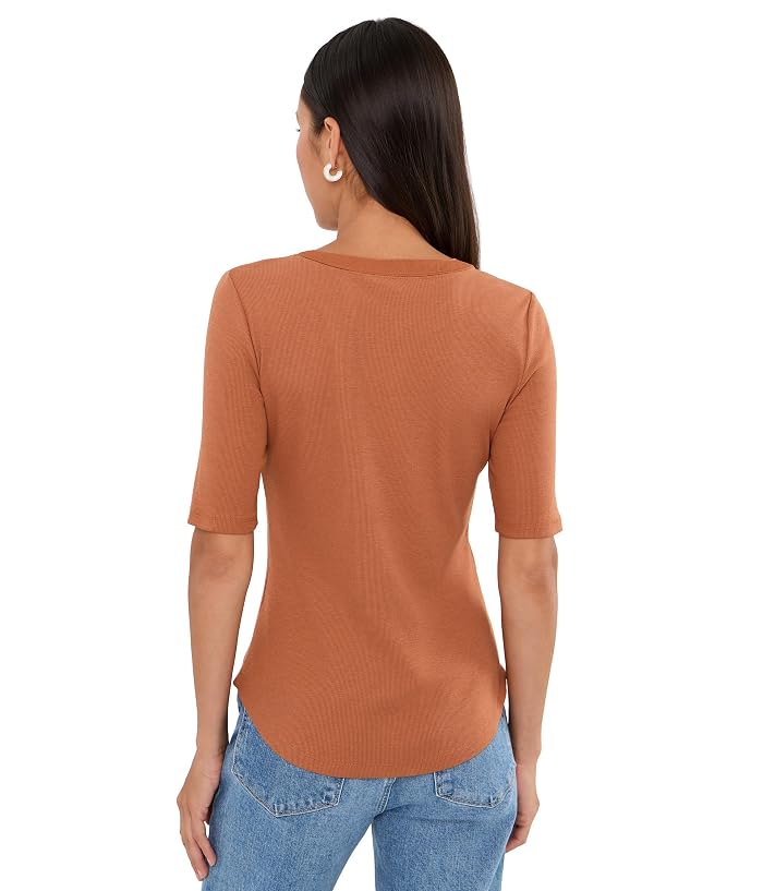 Lauren Ralph Lauren Petite Lace-Up Ribbed Elbow-Sleeve Tee - Image 3
