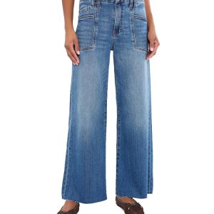 KUT from the Kloth Meg High-Rise Wide Leg Front Pockets Inset-Raw Hem