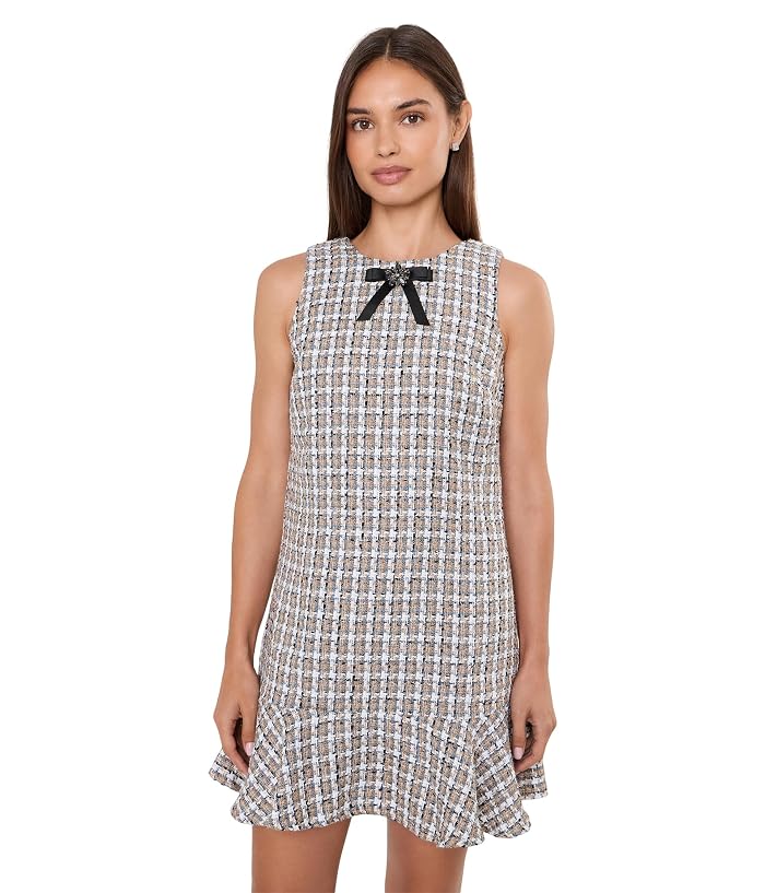 CeCe Sleeveless Shift Dress w/ Ruffle Hem and Bow
