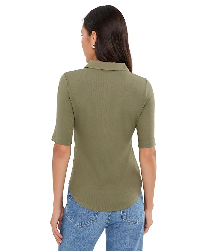 Lauren Ralph Lauren Petite Rib-Knit Elbow-Sleeve Collared Top - Image 4