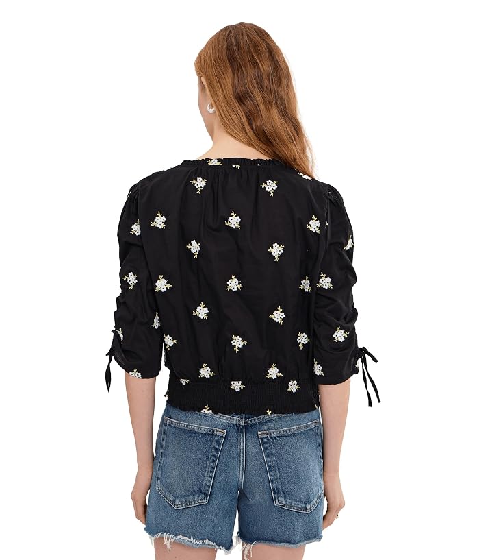 CeCe Embroidered Ruched Sleeve Smocked Top - Image 4