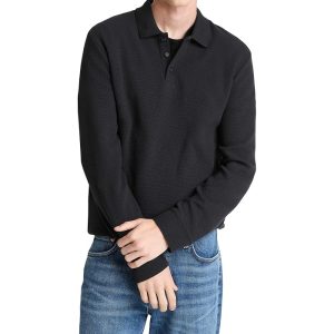 Vince Basket Weave Long Sleeve Polo