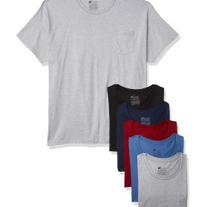 Hanes Tagless Cotton Crew Undershirt with Pocket – Multiple Packs and Colors