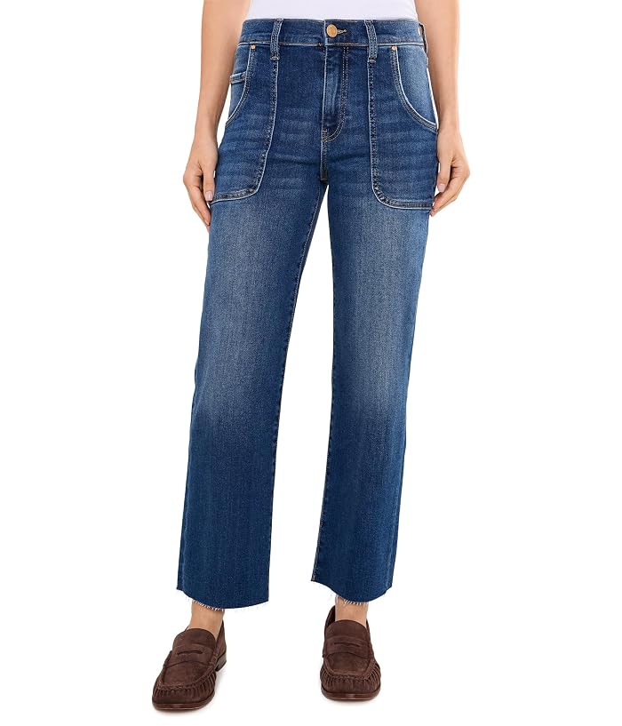 KUT from the Kloth Avery High-Rise Porkchop Pocket Easy Straight Leg with Raw Hem in Fortune/Dark Base Wash