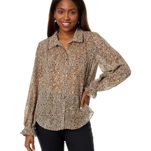 Vince Camuto Long Sleeve V-Neck Button-Down Blouse