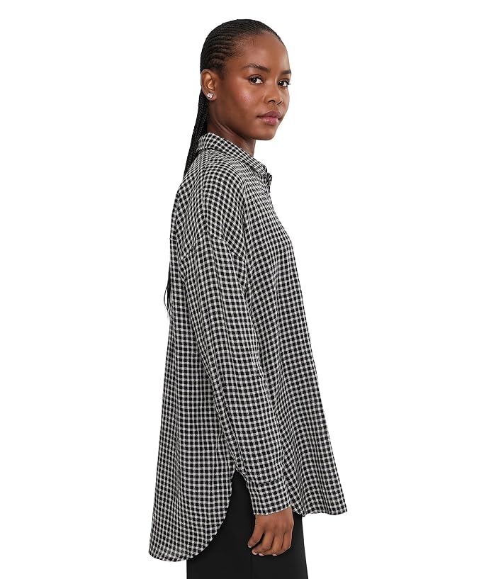 Eileen Fisher Wool Cotton Check Classic Collar Shirt - Image 3