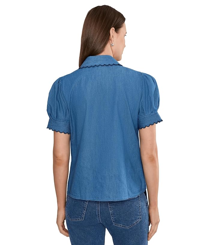 CeCe Short Sleeve Scallop Button-Up Top - Image 4