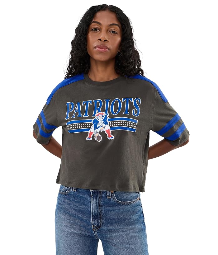 Junk Food Clothing NFL New England Patriots Bling Striped Crop Tee