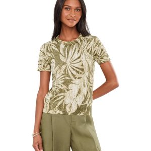 Lauren Ralph Lauren Palm-Frond-Print Short Sleeve Sweater
