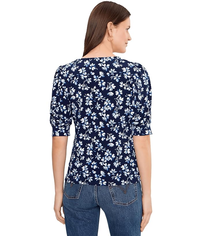 CeCe Elbow Sleeve Crew Neck Shirred Knit Top - Image 4