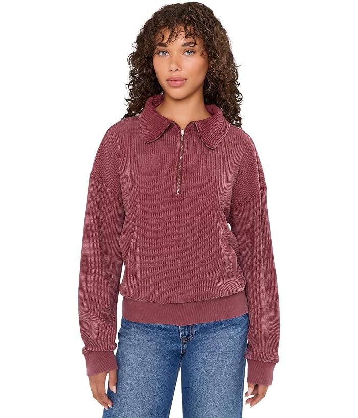 Mod-o-doc Long Sleeve 1/4 Zip Waffle Texture Sweatshirt