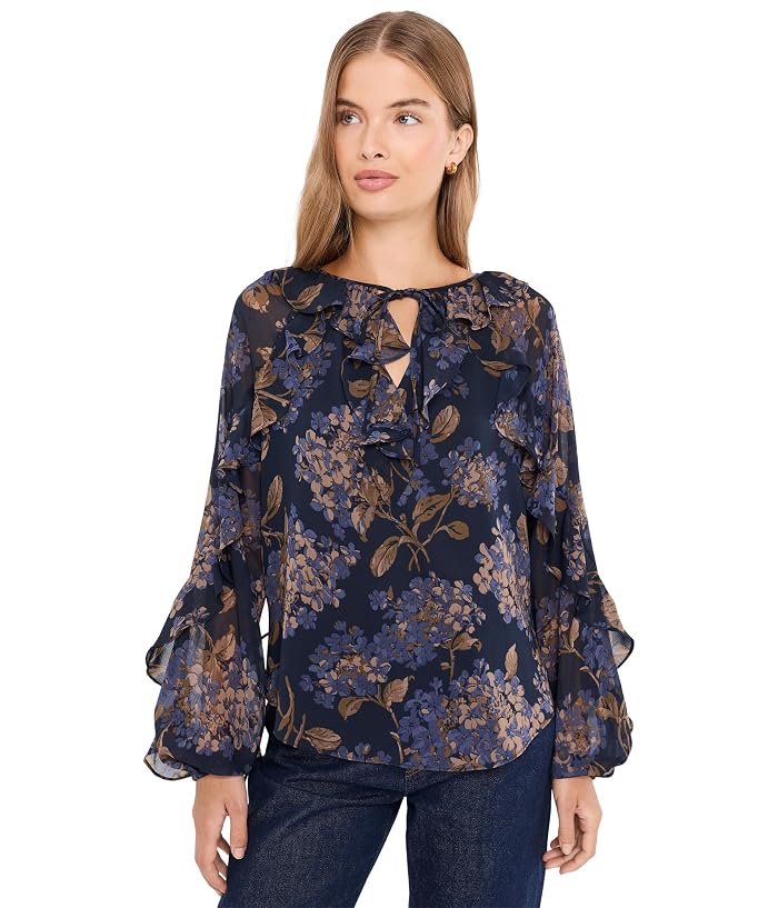 Lauren Ralph Lauren Petite Floral Ruffle-Trim Georgette Blouse