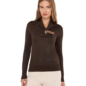 Lauren Ralph Lauren Petite Buckle-Trim Cotton-Blend Sweater
