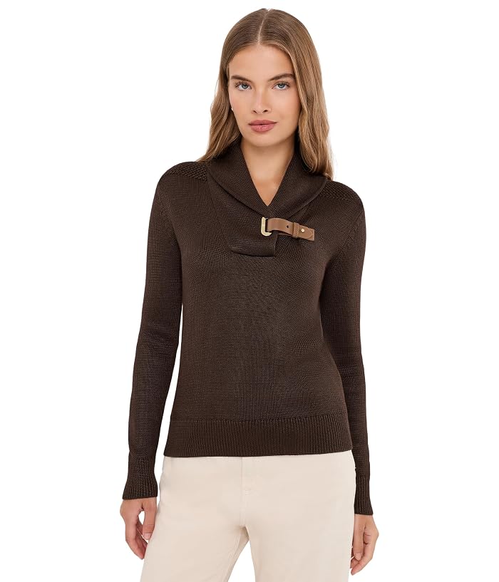 Lauren Ralph Lauren Petite Buckle-Trim Cotton-Blend Sweater