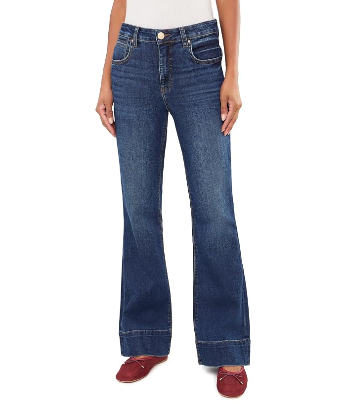KUT from the Kloth Stella High-Rise Fab Ab Flare with Back Darts and Wide Hem in Charmer/Dark Base Wash
