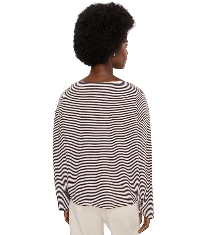 Eileen Fisher Striped Organic Cotton Slub Bateau Neck Top - Image 4