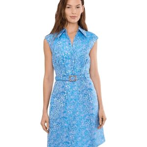 Adrianna Papell Floral Belt Jacquard Short Dress