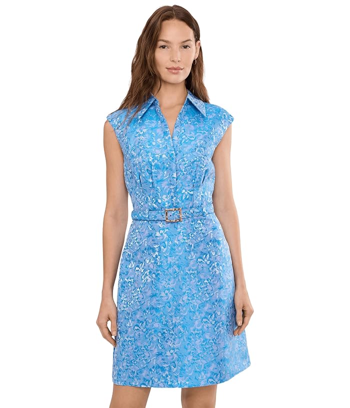 Adrianna Papell Floral Belt Jacquard Short Dress