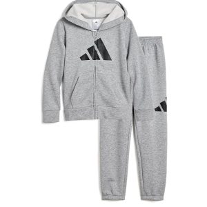 adidas Kids Essential Big Logo Heather Fleece Heather Fleece Jacket Joggers Set (Toddler/Little Kid)