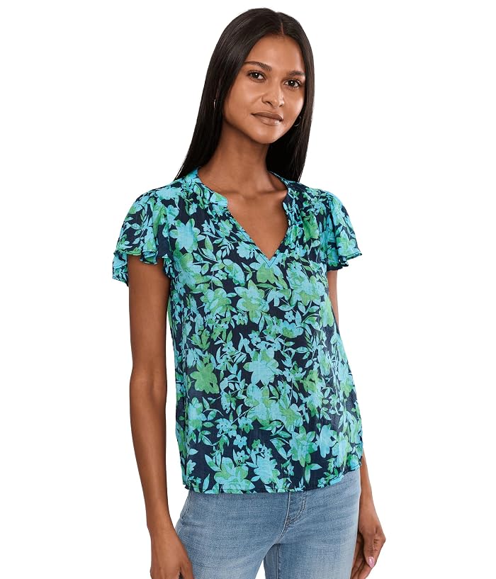 CeCe Floral Shirred Flutter Sleeve Top