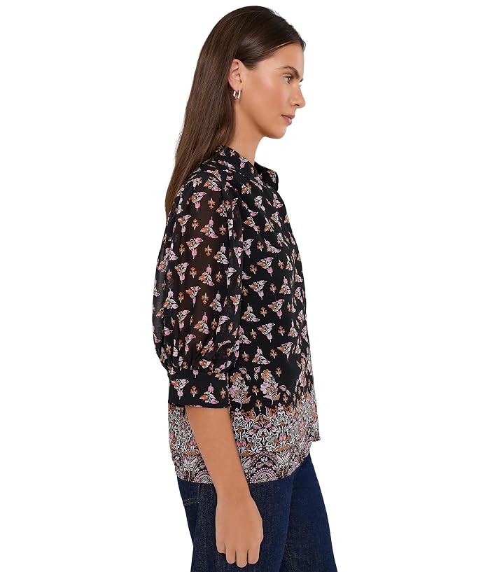 CeCe Open Collar Short Sleeve Top with Hidden Placket - Image 3