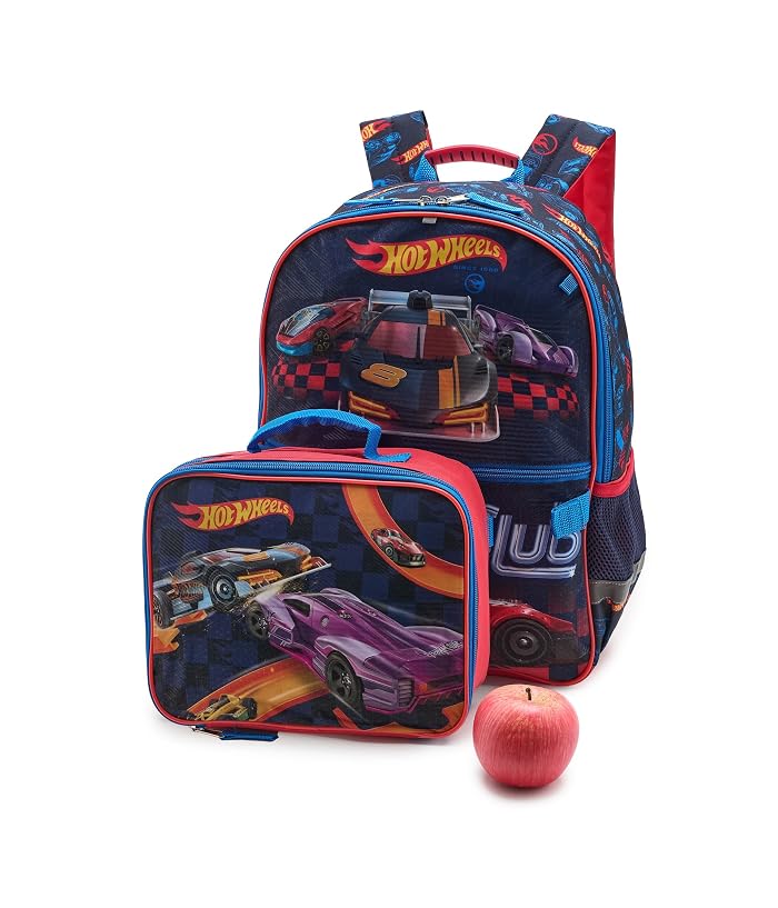 BIOWORLD Kids Led Lights Hot Wheels Five-Piece Backpack Set with Lunch Kit, Spinner Keychain, Carabiner, and A Utility Case - Image 4
