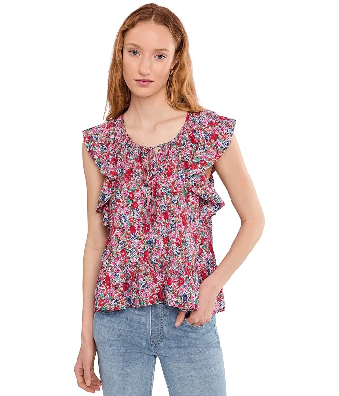 Liverpool Los Angeles Petite Flutter Sleeve Peplum Woven Top with Ties