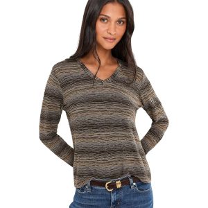 Elliott Lauren Blurred Lines, Long Sleeve Stripe V-Neck Top