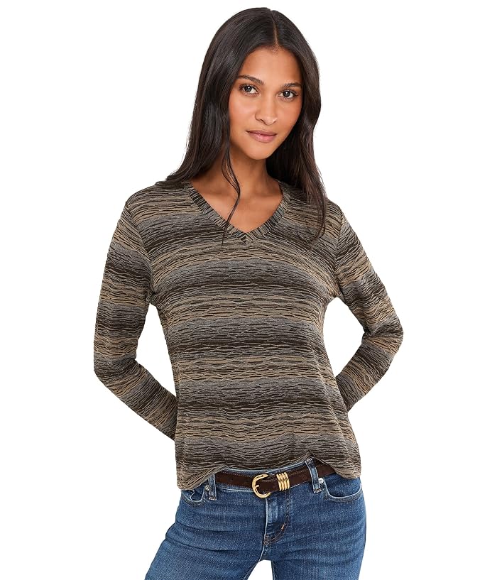 Elliott Lauren Blurred Lines, Long Sleeve Stripe V-Neck Top