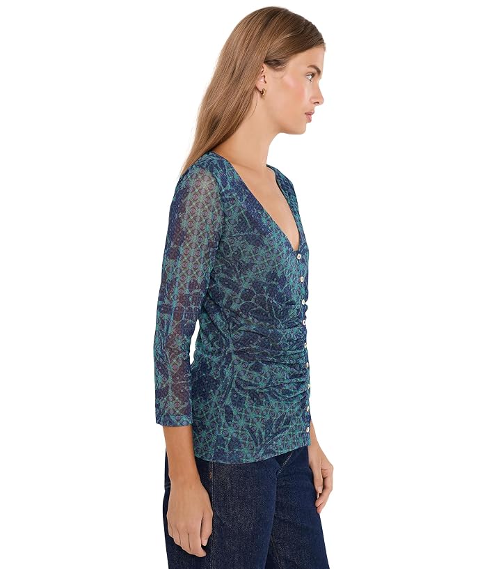 Johnny Was Ruched Button Front Mesh Tee - Image 3
