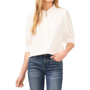 CeCe Elbow Sleeve Open Collar Blouse