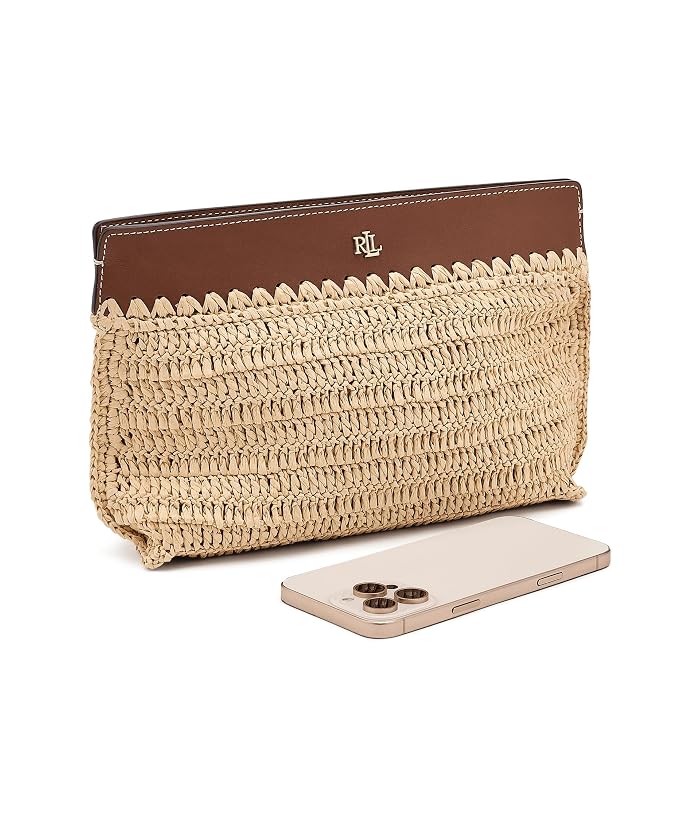 Lauren Ralph Lauren Leather-Trim Crocheted Straw Large Pouch - Image 3