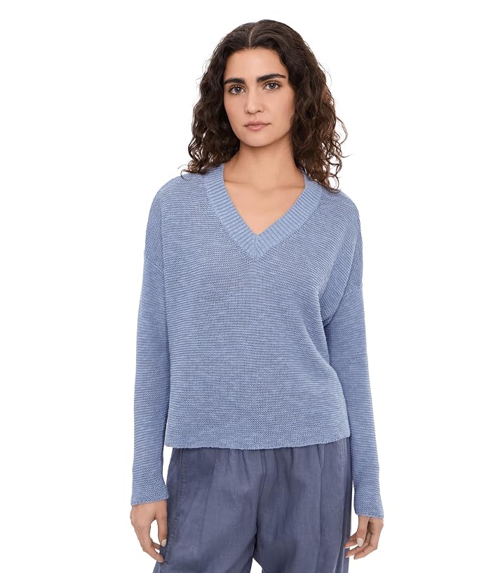 Eileen Fisher Organic Linen Cotton Slub V-Neck Sweater