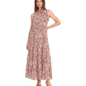 Vince Camuto Sleeveless Tiered Maxi with Combo Crochet Lace Trim