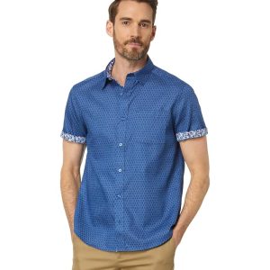 Johnston & Murphy Short Sleeve Linked Flower Textured Printed Shirt