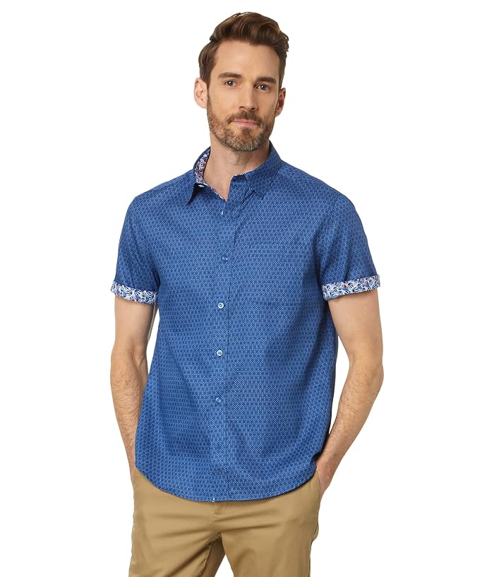 Johnston & Murphy Short Sleeve Linked Flower Textured Printed Shirt
