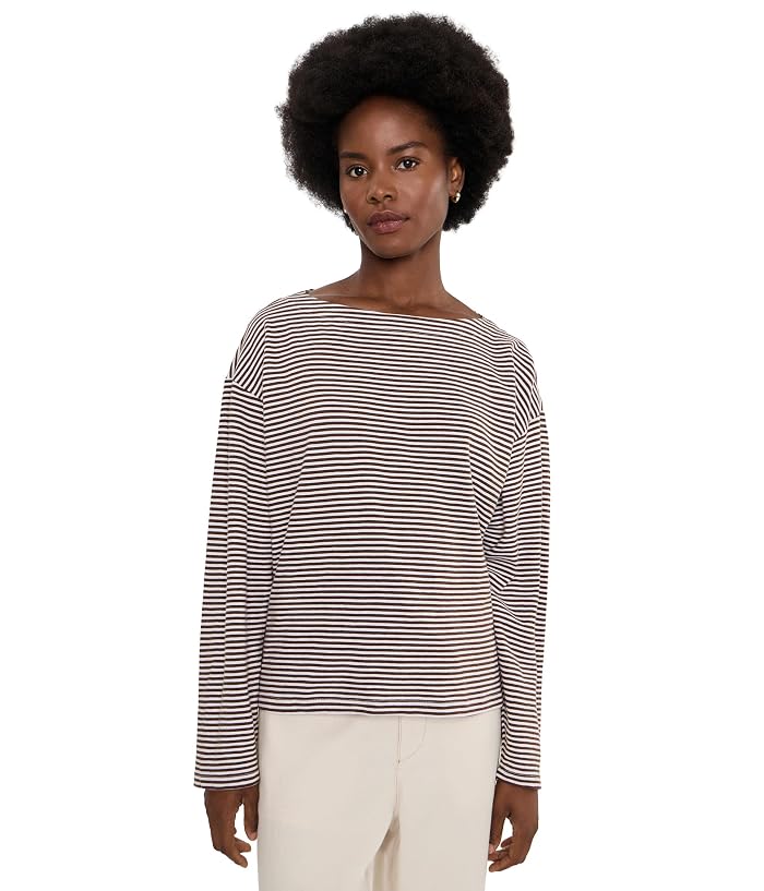 Eileen Fisher Striped Organic Cotton Slub Bateau Neck Top
