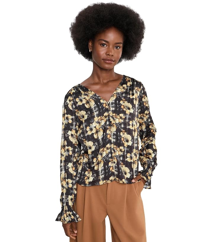 Liverpool Los Angeles Button Front Woven Top w/ Smocking